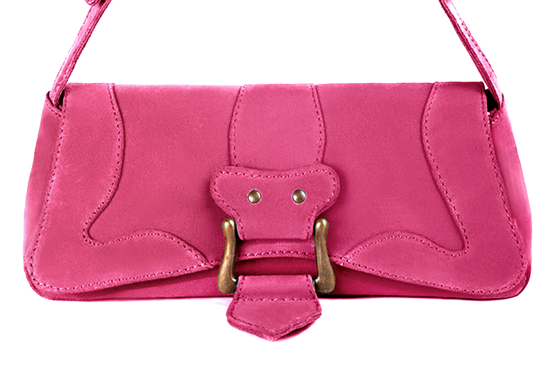 Fuschia pink women's dress handbag, matching pumps and belts. Profile view - Florence KOOIJMAN